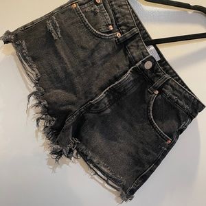 Black Distressed Button Up Shorts